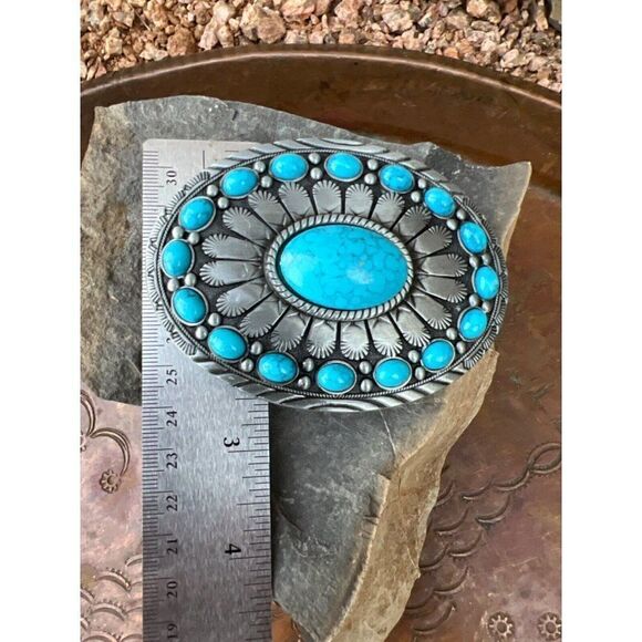 TURQUOISE LARGE CONCHO T-bird WESTERN SILVER BELT ADJUSTABLE BUCKLE MEN WOMEN - Picture 11 of 11